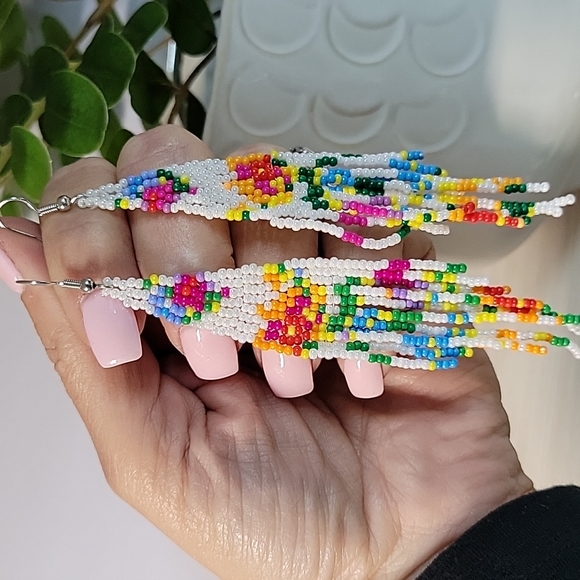 Beaded Tassel Long Drop Earrings, colorful - Picture 7 of 7